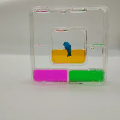 Acrylic Square Liquid Maze Bubbler with Custom Liquid Floater Oil Drop Hourglass Sensory Toy Office Desktop Decoration Gift