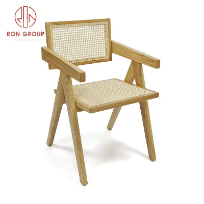 Nordic Solid Wood Natural Frame Cafe Bar Restaurant Furniture Living Room Arm Dining Chair Modern Villa Use