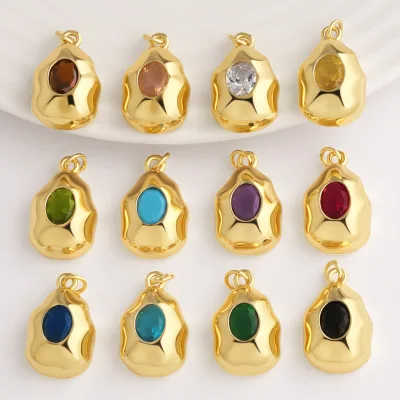 ASJEWELRY Birthstone Oval Pendant for Necklace Copper Gold Plated Irregular Pebble Charm for DIY Jewelry Making Supplies pdta378