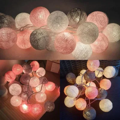 Colorful Holiday Room Decoration Cotton Ball String Lights Christmas Led Cotton Ball Lights
