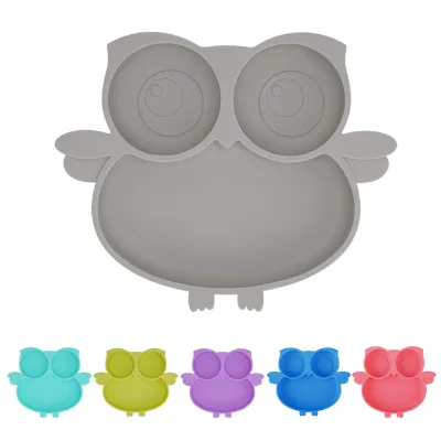 Toddler Suction Plates Stay Put Divided Baby Plates, Owl Shape BPA-Free 100% Food-Grade Silicone Unbreakable Baby Plate