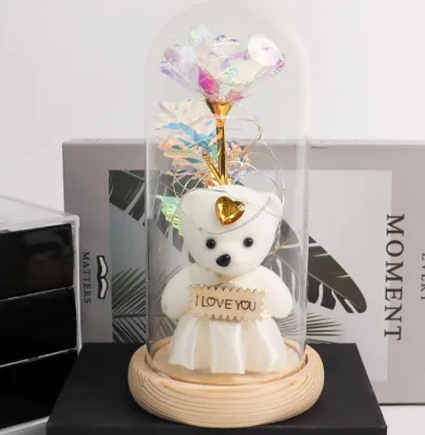24k Gold Foil Glass Dome Rose LED Lamp Eternal Flower for Valentine's Mother's Day Christmas Weddings and Graduations