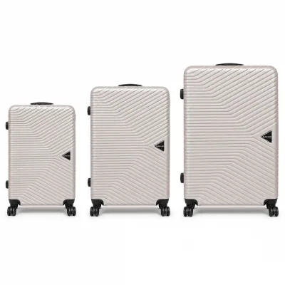 Champagne Gold Hard Shell Luggage Set 3 Piece 20 24 28 Inch Chevron Sunburst Pattern Ridge Texture Travel Trolley Suitcase OEM