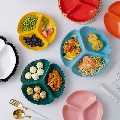 Nordic Design Snack Tray Serving Plate Matte Porcelain Appetize Compartment Plates Restaurant Fruit Dessert Ceramic Plate