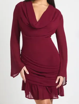 Cowl Long Sleeve Mini Dress