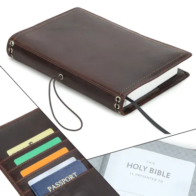 Genuine Leather Vintage Bible Cover MOQ 1 Custom Debossed Travel Sleeve for Notebook & Journal Cover Fast Shipping CF8021