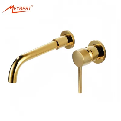 Wall-Mounted Touchless Brushed Gold Brass Classic Bathroom Faucet Single Handle Lead Free 360 Swivel Rough Valve Included