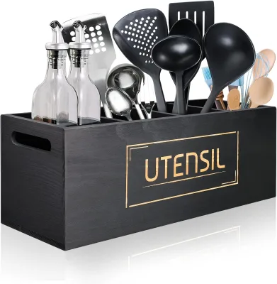 Wooden Tabletop Storage Box Kitchen Cutlery Storage Box Compartmentalized Wooden Box
