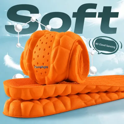 Universal Massage Insoles Orange for Men Women Shoe Inserts Arch Support Cushioned Insole for Running Working Walking Sports
