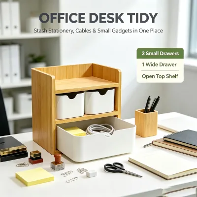 Eco Friendly Bamboo Desktop Drawer Storage Cabinet Organizer Box with 3 Drawers for Home Office Makeup Jewelry Sundries Storage