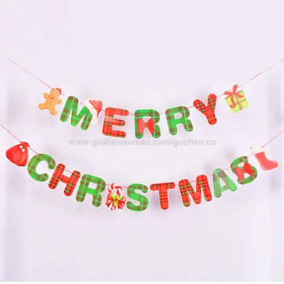 Merry Christmas hanging banners colorful paper flag Christmas home decoration paper banners for party