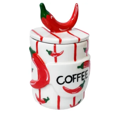 Handmade and Hand Painted Ceramic Chili Coffee Container Canister Kitchen Storage Pottery Storage Containers Housewarming Gift