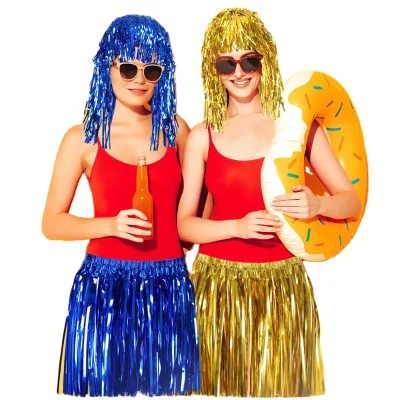 New Cheerleader Half Skirt for Adult Children Glossy Rain Silk Colorful Dance Performance Hawaiian Party Decoration Halloween
