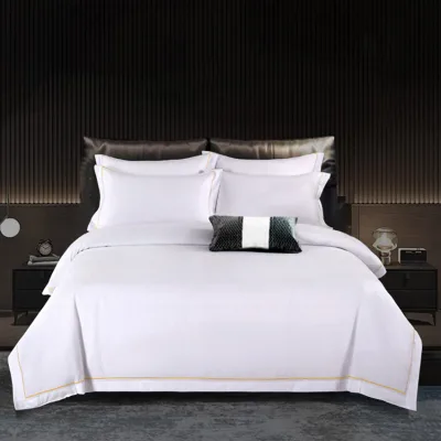 Premium Modern Cotton Fabric Quilt Cover and Duvet Bedding Sets 4pcs Solid Embroidery Soft Anti-Bacterial Hotel Quality
