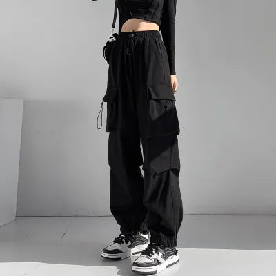 Harajuku Streetwear Drawstring Baggy Trousers for Girls New Parachute Pants Y2K Cargo Pants Women