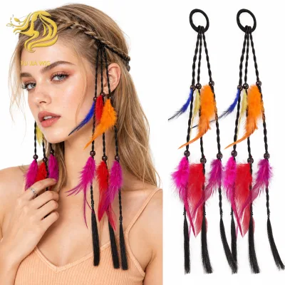 Women Hippie Tassel Feather Braid Hair Bands High Temperature Fiber Braided Hair Ornaments