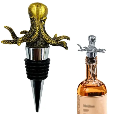 Custom Logo Elegant Bottle Stoppers Antique Silver Octopus Wine Bottle Top Plug Metal Devilfish Wine Bottle Stopper