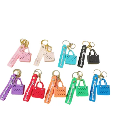 Hot Sales New 3D EVA PVC Silicone Cartoon UV Printed Mini Tote Bags Keychain Fast Delivery Seaside Basket