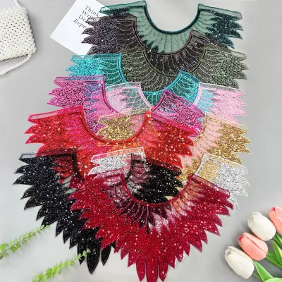 Sew on Beaded Applique Sequins Lace Collar Shining DIY Craft Lace Neckline Exquisite Neckline Patch Women Clothes