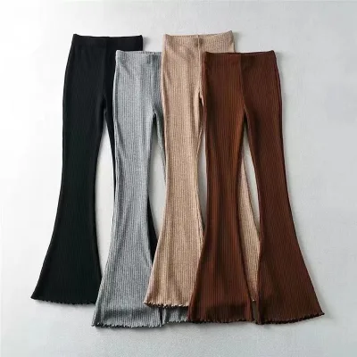 Custom High Waist Trouser for Female Women's Stretch Fit Solid Color Flare Pants