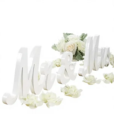 Wooden Mr & Mrs Wedding Sign Large White Heart Design Photo Props for Sweetheart Table & Anniversary Party Decor