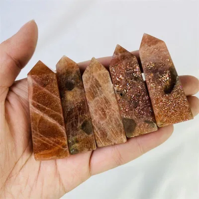 Wholesale Natural High Quality Gold Sunstone Crystal Tower Carvings Reiki Orange Polished Crystal Points for Gifts Decoration