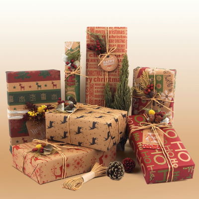 Custom Christmas Gift Wrapping Paper Kraft Retro Wrapping Paper Brown New Year Christmas