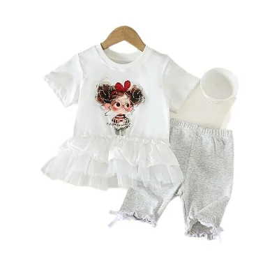 BKD 1pc Sweet Wind Girls and Children's White Cartoon Pattern Mesh Skirt with Lotus Leaf Edge Decoration Lace Lace, Customizable