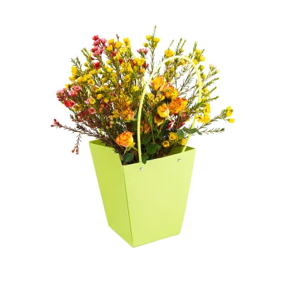 Flower Bouquet Bag Small Brown Waterproof Flower Bag with Flat Handle Elegant Paper Bag