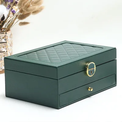Double Drawer Jewelry Box Diamond Earring Necklace Ring with Lock Multifunctional Storage Factory Stock