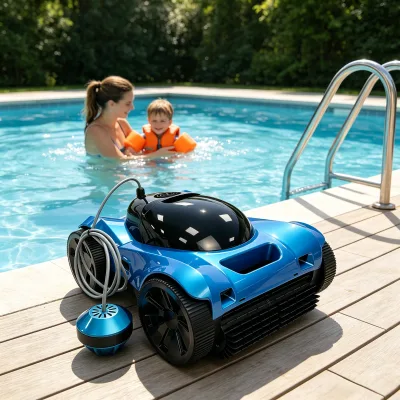 Robotic Pool Cleaner Wireless Automatic Inground Low Power Consumption Ergonomic Handle Self-Parking Function All-Weather Use