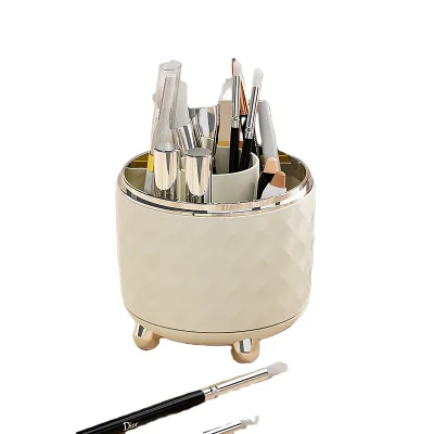Rotatable Makeup Brush Holder with Lid, Clear Acrylic Makeup Brush Organizer Cup Makeup Container Storage