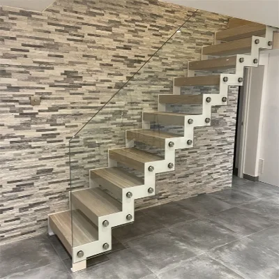 Double Zig-Zag Carbon Steel Beams Staircase Contemporary Factory Price Stair with Tempered Glass Railing Perfect Fit Your Home