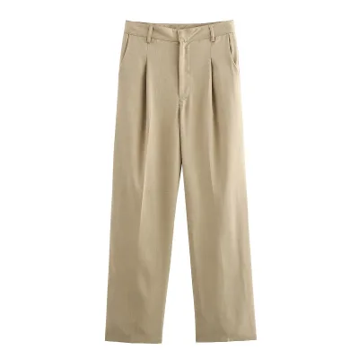 Custom Women Casual Pants Solid Casual Waist Straight Leg Pants Design Fashionable for Commuting Suit Office Pants for Women