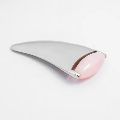 Facial Skin Lifting Metal Gua Sha Face Body Therapy Massager Pink Rose Quartz Face Roller