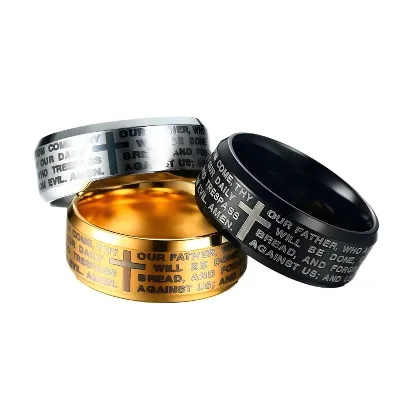 8mm Stainless Steel Rings for Men Women Cross Verse High Quality Waterproof Safe Women Wedding Ring