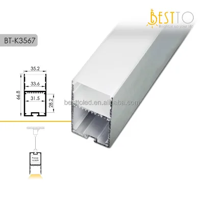 Hot Sell in Europe W35*H67mm Suspended Led Strip Linear Light Aluminium Extrusion Profile Channel with Driver Space Inside