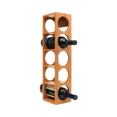Stackable 5-Bottle Bamboo Wood Wine Rack