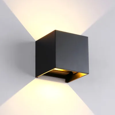 Square Cube Waterproof Exterior Wall Mount Light Fixtures Gold Angle Adjustable up and Down Led Outdoor Wall Light