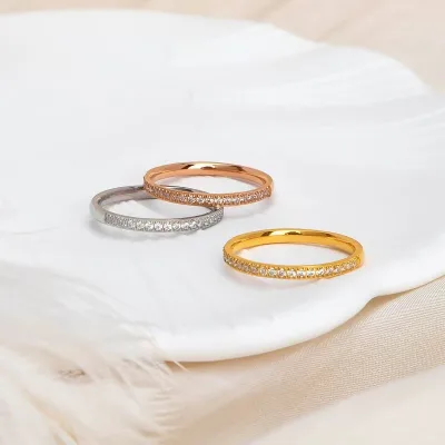 Women's ring Stainless steel micro-inset zircon thin narrow ring