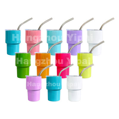 USA warehouse Miniature Tumblers Shot Glass 2oz car tumbler shot glass with lid and straw for Dye Sublimation Heat Press