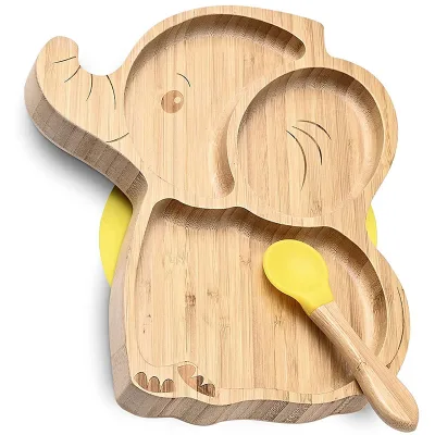 Eco-Friendly Baby Bamboo Elephant Dinner Plate Lovely Kids Dining Bamboo Suction Plate