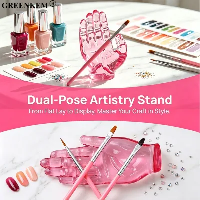 Dual Style Crystal Acrylic Hand Palm Shaped Stain Resistant Easy to Clean Salon Manicure Pen Display Stand Nail Art Brush Holder