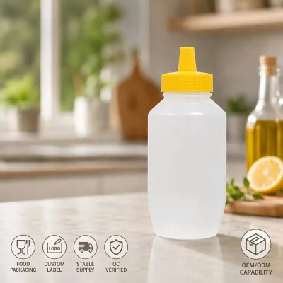 Wholesale Empty Condiment Juice Honey Syrup Squeeze Bottle Clear Dispensing Bottles for Dressing Packaging