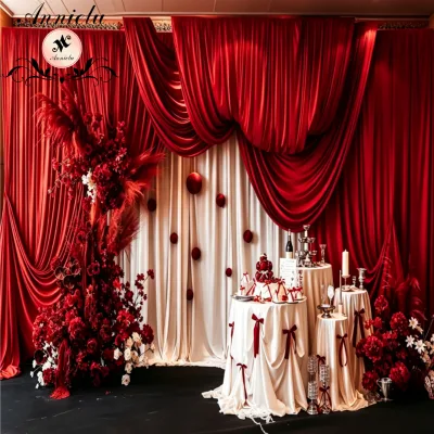 ANNIELU Luxury Red Wrinkle-Free Fabric Wedding Entrance Drape Curtain for Event & Party Decoration