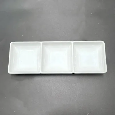 Wholesale Custom Logo Unbreakable Small White Melamine Soy Sauce Dish 3 Compartment Plate for Restaurants