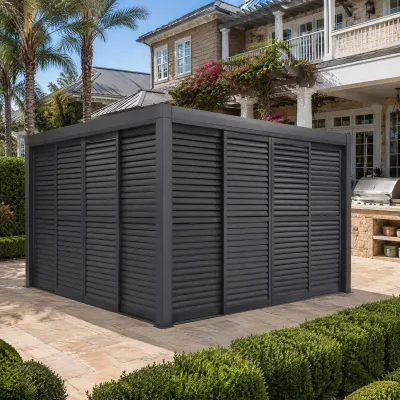 All Season Outdoor Sliding Louver Door Full Coverage Alloy Louver Blade Sun Shade Wind Blocking Gazebo Side Door