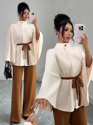 IStapromo Gifts 2026 New Women's Versatile Stand-Up Collar Flared Sleeves Waist Cinching Tie-Up Short Polyester Welcome Gifts