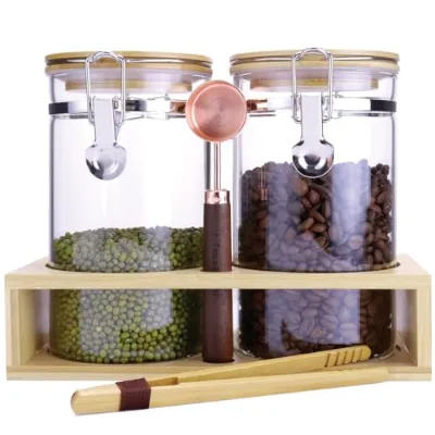 Food Storage Tank Glass Jar Storage Containers Coffee Canister with Lid Spoon and Shelf