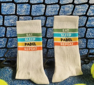 Colored Lines Socks Eat Sleep Padel Repeat Socks Funny Slogan Socks Outdoor Wearing